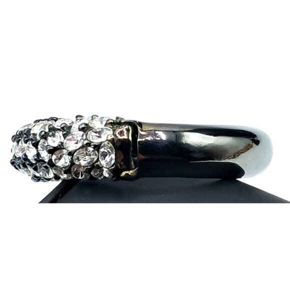 KJL Clamper Bracelet Kenneth Jay Lane Clear Crystals Rhinestones Gunmetal Signed - Picture 3 of 8